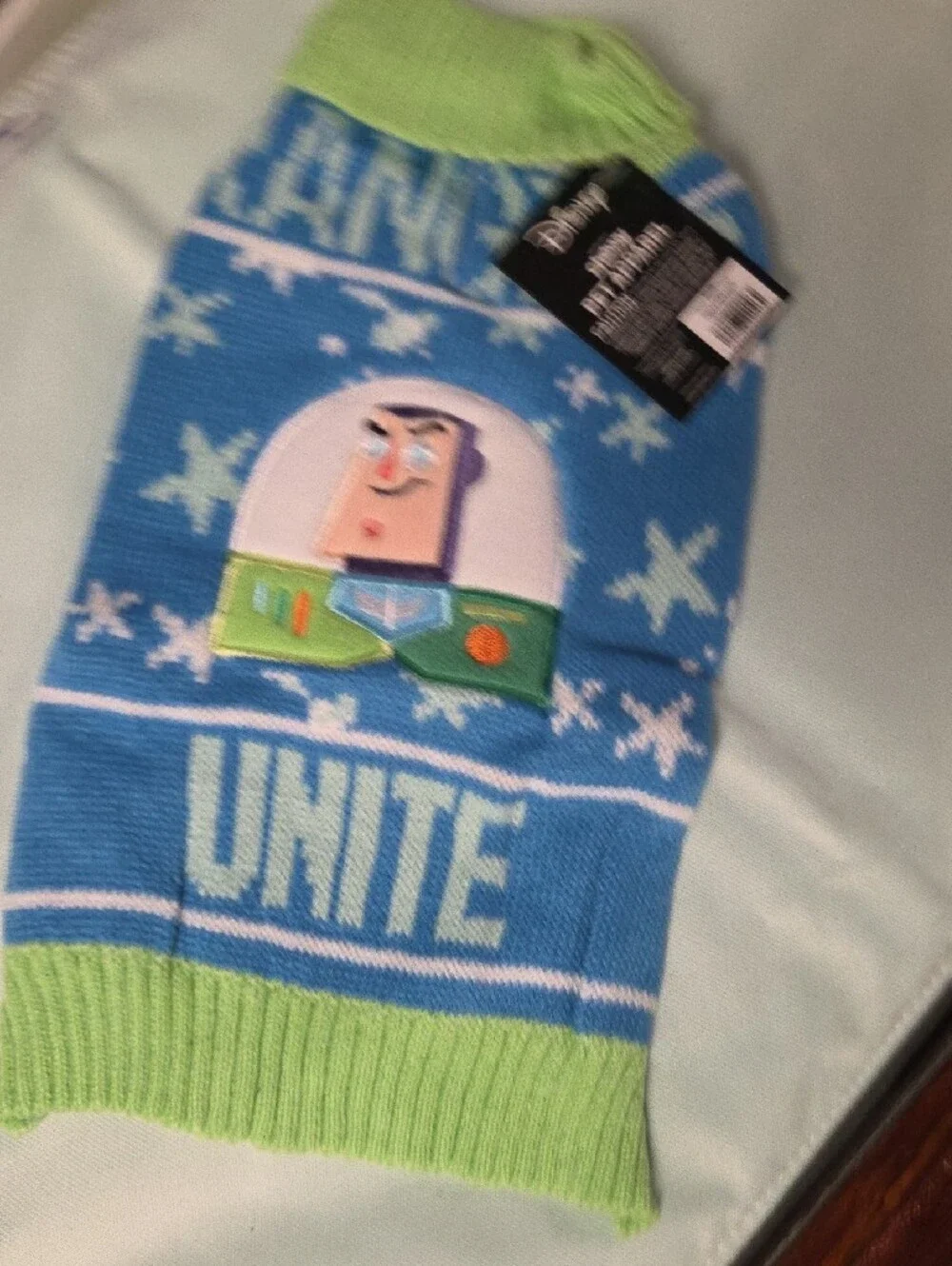 Disney Blue and Green 'Unite' Knit Dog Sweater - Buzz Motif